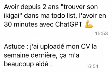 Message WhatsApp : « trouver son ikigai », réglé en 30 minutes avec ChatGPT