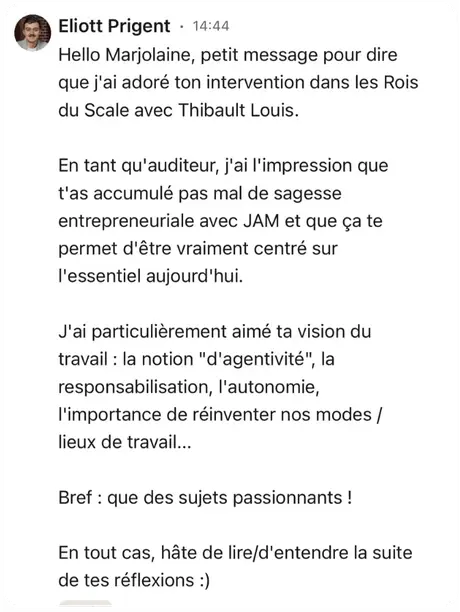 Message après une intervention de Marjolaine Grondin dans un podcast