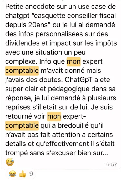 Message WhatsApp : ChatGPT plus clair que l'expert-comptable sur les dividendes