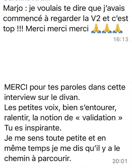 Message WhatsApp de remerciement après la V2 et une interview
