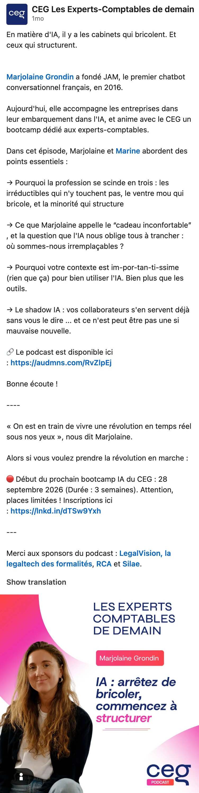 Post LinkedIn de CEG Les Experts-Comptables de demain