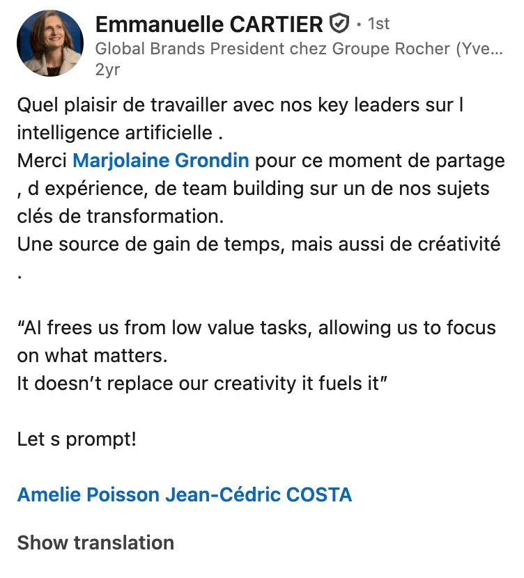 Post LinkedIn de Emmanuelle Cartier