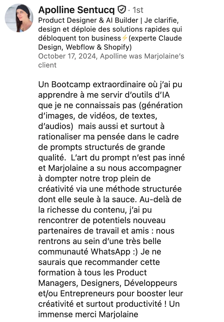Recommandation LinkedIn de Apolline Sentucq