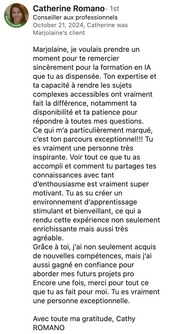 Recommandation LinkedIn de Catherine Romano