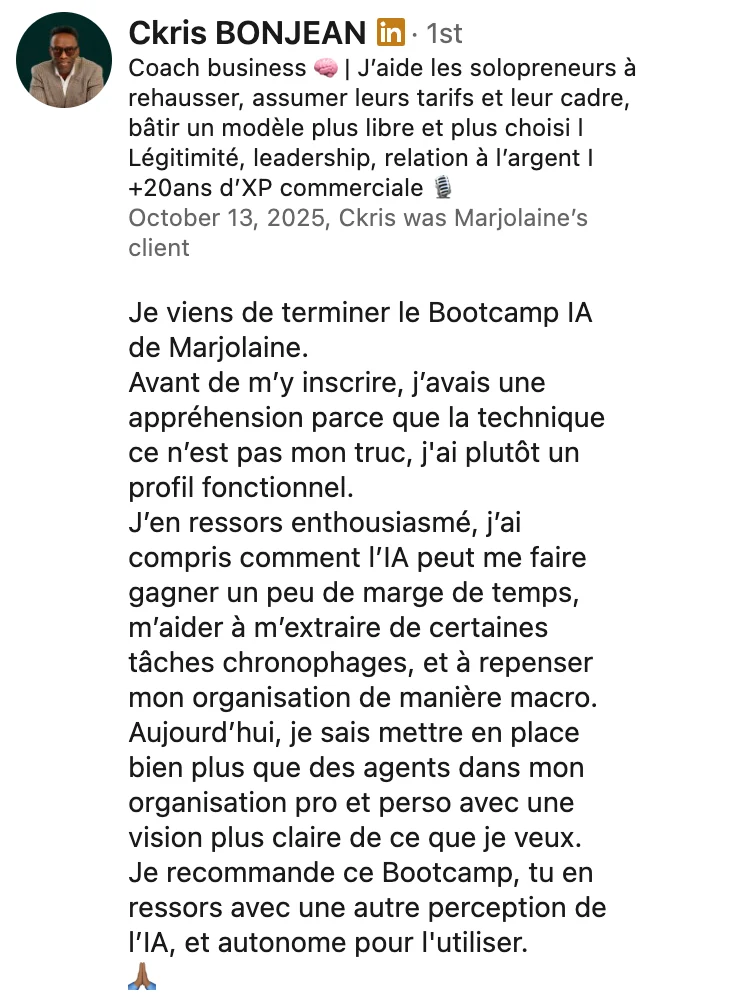 Recommandation LinkedIn de Ckris Bonjean