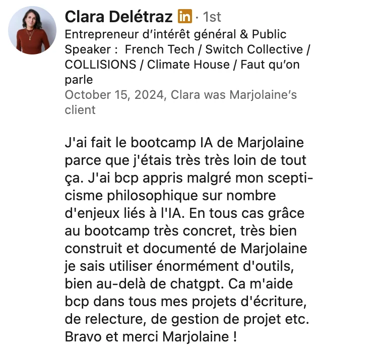 Recommandation LinkedIn de Clara Delétraz