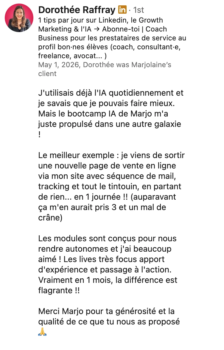 Recommandation LinkedIn de Dorothée Raffray