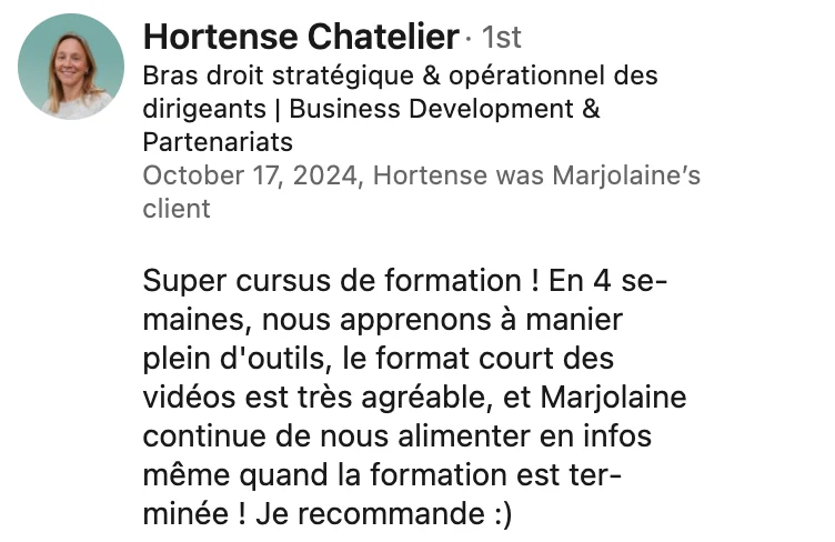 Recommandation LinkedIn de Hortense Chatelier