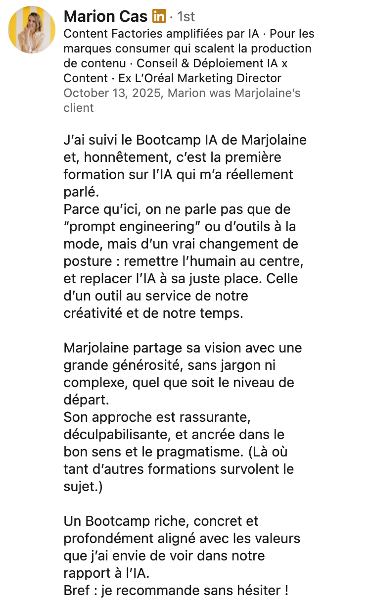 Recommandation LinkedIn de Marion Cas