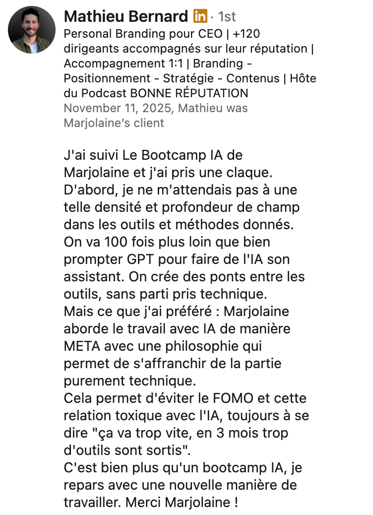 Recommandation LinkedIn de Mathieu Bernard