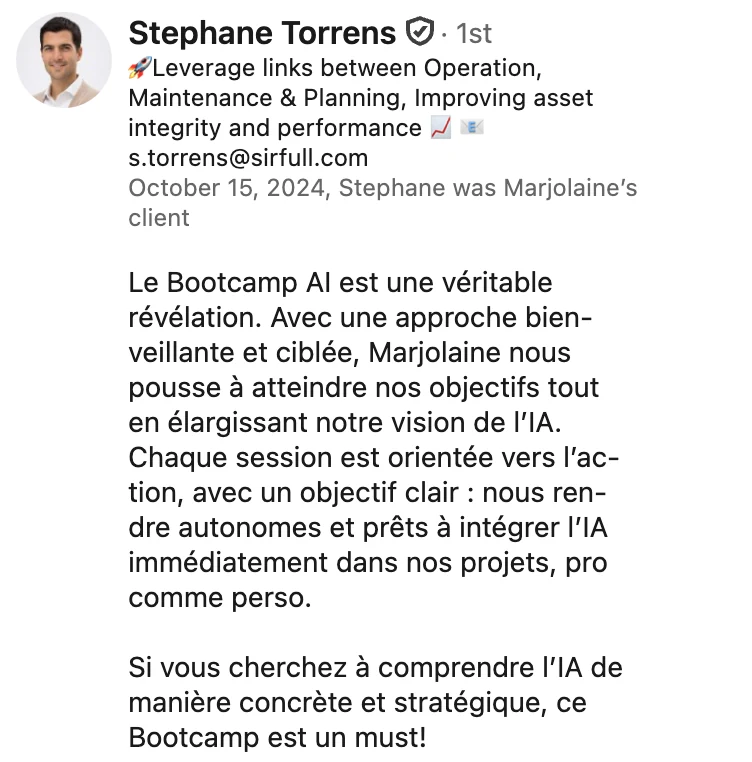 Recommandation LinkedIn de Stephane Torrens