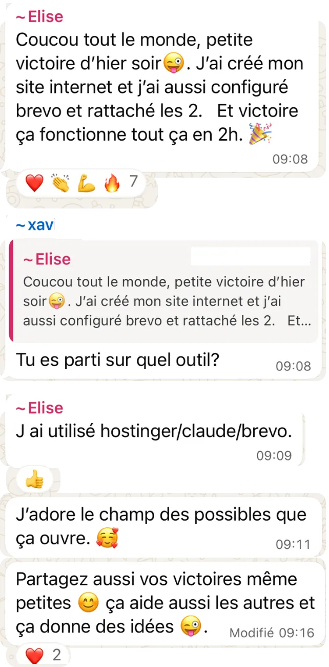 Message WhatsApp : un site créé et branché à Brevo en 2h