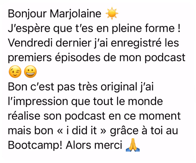 Message : les premiers épisodes d'un podcast enregistrés grâce au bootcamp
