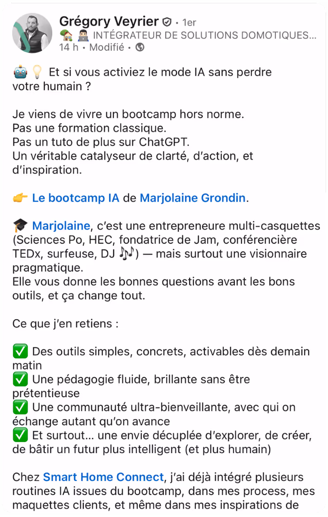Post LinkedIn de Grégory Veyrier : « Je viens de vivre un bootcamp hors norme »
