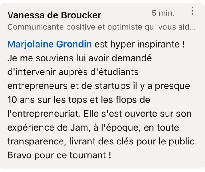 Commentaire LinkedIn sur une intervention auprès d'étudiants entrepreneurs