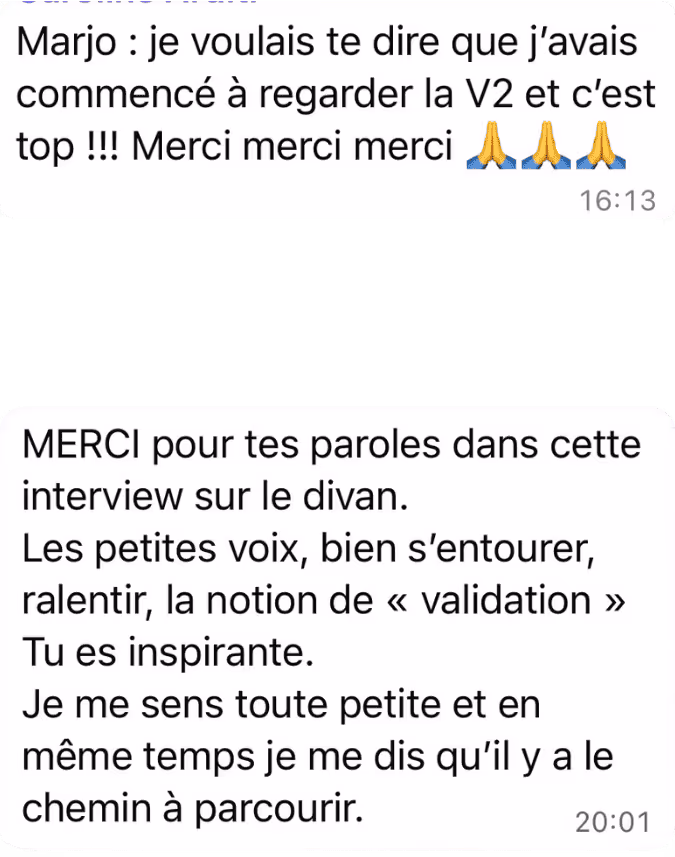 Message WhatsApp de remerciement après la V2 du contenu