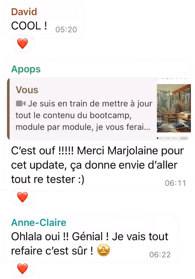 Réactions WhatsApp à la mise à jour du contenu du bootcamp