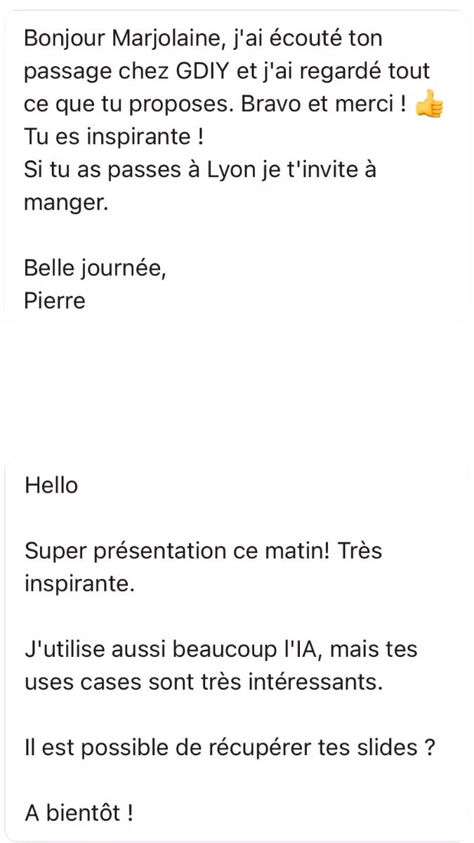 Messages après le passage de Marjolaine Grondin chez GDIY et une présentation